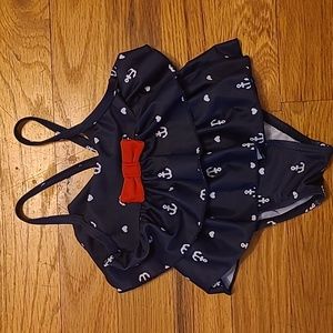3-6 month Navy Swimming Suit with Anchors and Red Bow